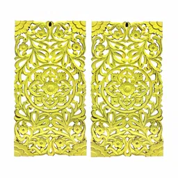 VAS collection home 2 Pcs Yellow Textured Wooden Wall Plates-picture-36