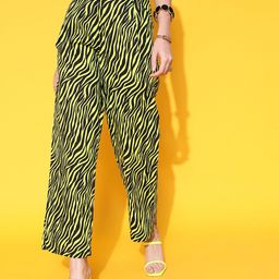 STREET 9 Women Attractive Lime Green Striped Trousers-picture-0
