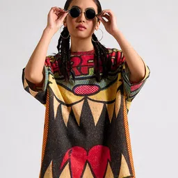 THE CLOTHING FACTORY Graphic Printed Cotton Round Neck Oversized T-shirt-picture-31