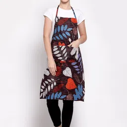 Arrabi Multicoloured Leaf Printed Cotton Blend Apron-image-9