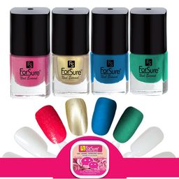 ForSure Trendy Set Of 4 Nail Polishes With Wipes-Gold-Glitter Pink-Blue-Green-picture-3
