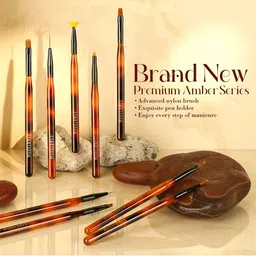 Modelones Set of 9 Amber Nail Art Brushes Set with Storage Pouch image 5