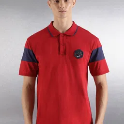 Breakbounce Relaxed Fit Colourblocked Polo Collar Pure Cotton T-shirt-picture-36