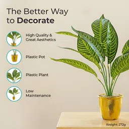 The Better Home Green & Gold Toned Leaves Plant With Pot image 5