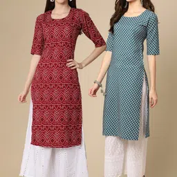 7threads KALINI Women Pack Of 2 Printed Printed Summer Sheers Crepe Kurta image 1