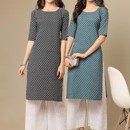 7threads KALINI Women Pack of 2 Printed Crepe Kurta image 1