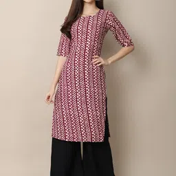 7threads KALINI Women Maroon Bandhani Printed Handloom Crepe Kurta image 2