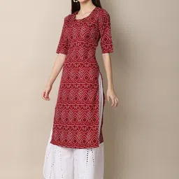 7threads KALINI Women Maroon Bandhani Printed Handloom Crepe Kurta image 4