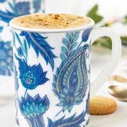 Larah by BOROSIL Premia Series White & Blue 2 Pcs Floral Printed Opalware Mugs 350 ml Each image 2