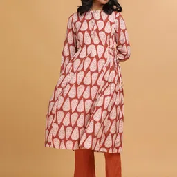 folk song W The Folksong Collection Women Red & White Ethnic Motifs Printed Kurta-picture-22