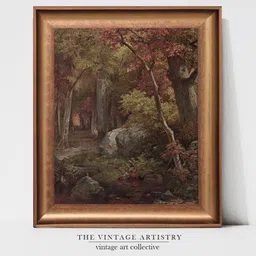 THE VINTAGE ARTISTRY Brown & Beige Autumn Forest Landscape Vintage Printed Wall Art-image-8