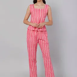 DRAPE IN VOGUE Women Pink & Off White Pure Cotton Printed Night suit-picture-29