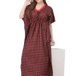Noty Checked V-Neck Kaftan Nightdress image 4