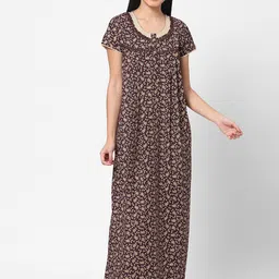 Sweet Dreams Women Brown Floral Printed Maxi Nightdress-image-20