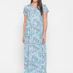 AV2 Blue Printed Pure Cotton Maxi Nightdress-picture-20