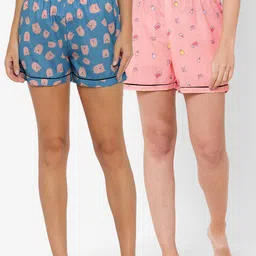 FashionRack Woman Pack of 2 Blue & Pink Printed Lounge Shorts-picture-28