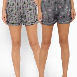 FashionRack Women Grey & Brown 2 Printed Lounge Shorts-picture-28