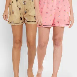 FashionRack Women Pack-2 Pink & Brown Printed Lounge Shorts-picture-27