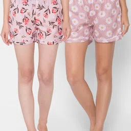 FashionRack Women Pink & White Set Of 2 Printed Lounge Shorts-picture-30