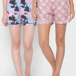 FashionRack Women Pack Of 2 Pink & Blue Printed Cotton Lounge Shorts-picture-29