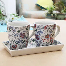 MIAH Decor Cream-Coloured & Grey Handcrafted Printed Ceramic Matte Set of 3 Mugs & Tray-picture-13