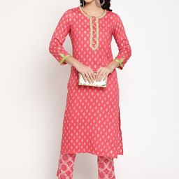 Be Indi Women Floral Embroidered Straight Kurta Set with Trouser-picture-21