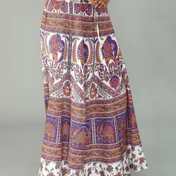 Exotic India Elephant Printed Pure Cotton A-Line Maxi Skirt image 4