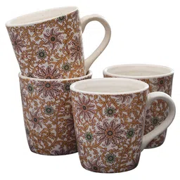 MIAH Decor Off White & Yellow Handcrafted and Hand Painted 4-Pieces Printed Mugs Set image 3