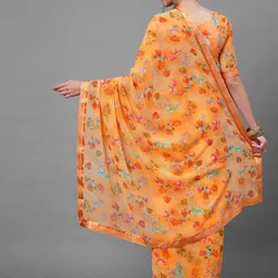 Mitera Orange & Red Floral Zari Saree image 3