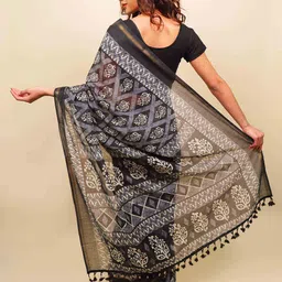 Indi INSIDE Blue & White Dabu Zari Dabu Saree image 4