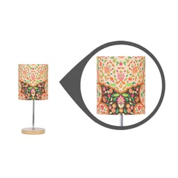 KOLOROBIA Cream-Coloured & Green Mughal Blooms Printed Table Lamp with Shade image 4