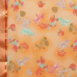 Mitera Orange & Red Floral Zari Saree image 5