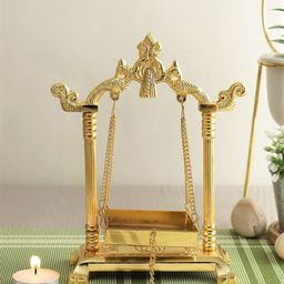 Craftvatika Gold-Toned Aluminium Laddu Gopal Lord Jhula Mandir-picture-34