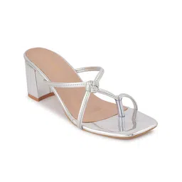 DressBerry Silver-Toned Round Toe Block Heels image 3