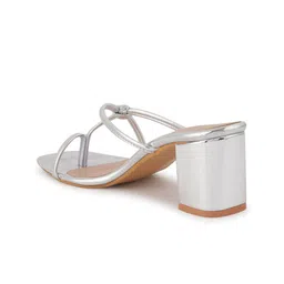 DressBerry Silver-Toned Round Toe Block Heels image 5