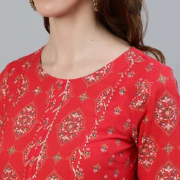 Ishin Women Red Floral Embroidered Regular Gotta Patti Pure Cotton Kurta with Palazzos & With Dupatta image 2