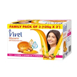 Vivel 3Pcs Glycerin Bathing Bar Soap with Pure Almond Oil & Vitamin E - 125g each-image-24