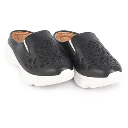 fausto Women's Floral Print Embroidery Back Open Slip On Mules Shoes image 5