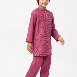 LIL DRAMA Boys Embroidered Regular Pure Cotton Kurta with Pyjamas image 4