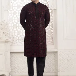 ARRUGA Men Ethnic Motifs Embroidered Regular Thread Work Kurta with Pyjamas image 1