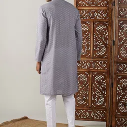 VASTRAMAY Ethnic Motifs Printed Band Collar Pure Cotton Sustainable Kurta with Pyjamas image 5