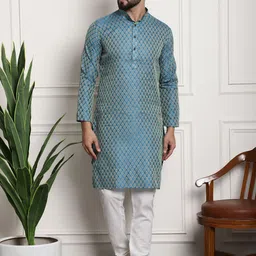 SOJANYA Striped Woven Design Mandarin Collar Kurta With Pyjamas & Nehru Jacket image 5
