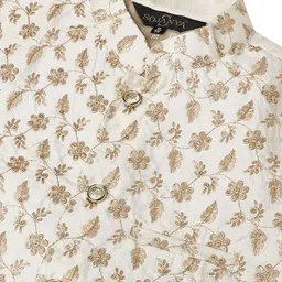 SOJANYA Striped Woven Design Mandarin Collar Kurta With Pyjamas & Nehru Jacket image 3