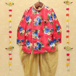 BAESD Boys Floral Printed Straight Kurta With Pyjama With Waistcoat-picture-18