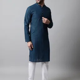 Jompers Men Embroidered Chikankari Pure Cotton Kurta with Pyjamas image 1