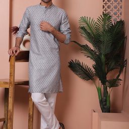 Anouk Floral Printed Regular Pure Cotton Sequinned Straight Kurta & Pyjamas-picture-7