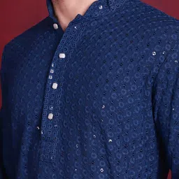 Jompers Floral Embroidered Sequinned Pure Cotton Chikankari Kurta with Churidar image 2