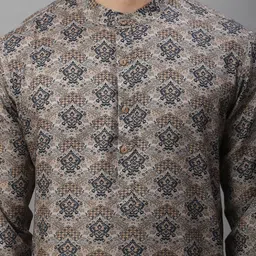 Anouk Brown & White Floral Printed Band Collar Pure Cotton Kurta With Pyjamas image 2