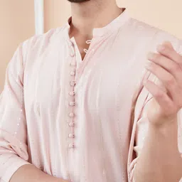 See Designs Striped Embroidered Thread Work Chanderi Silk Straight Kurta With Pyjamas image 2