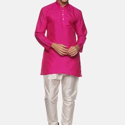 Sethukrishna Men Pink Solid Kurta with Pyjamas-picture-14